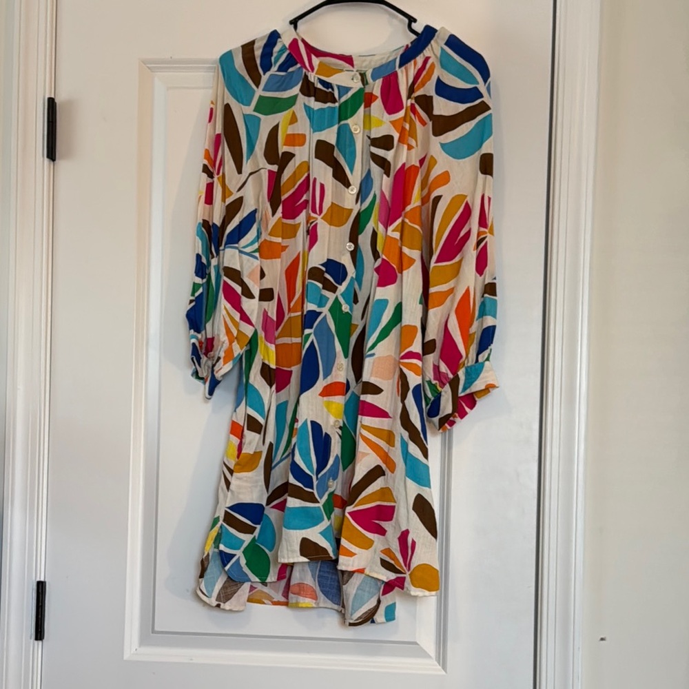 Tabitha Swim Coverup in Orange and Pink with Abstract Floral Print